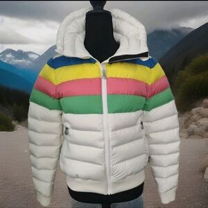 Perfect Moment Queenie Striped Down Ski Jacket Sz Small White Multi-colored